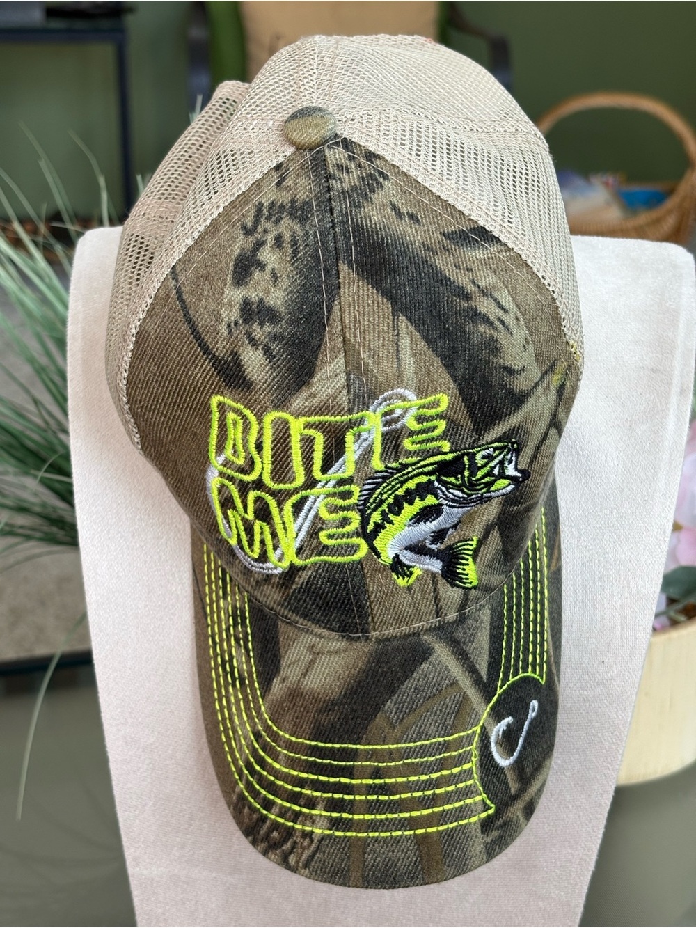 ‘Bite Me' Fish Embroidery Cap